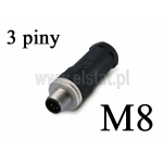 Gniazdo męskie; M8, proste, lutowane, bez kabla, 3 piny